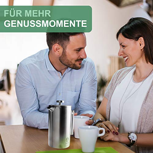 Coffeema® Premium French Press 1 Liter – Hochwertiger Kaffeebereiter – Inklusive Zubehör – Moderne Stahloptik (Edelstahl… – Bild 8