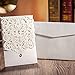 Hosmsua 50PCS White Wedding Invitations Kit 5 x 7.3 Inch Laser Cut Hollow Rose Rhinestone Pocket with Envelope for Quinceanera Bridal Shower Invite (White Ivory)