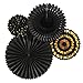 Ling's moment Paper Fans Decorations, Paper Fans Hanging, Gatsby Party Fans (Black, Gold) Set of 4 Fans
