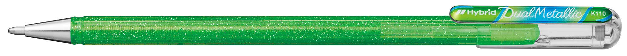 Pentel K110 Hybrid DualMetallic Gel Rollerball, 1.0mm Tip, Light Green/Metallic Blue and Red (Single Pen)