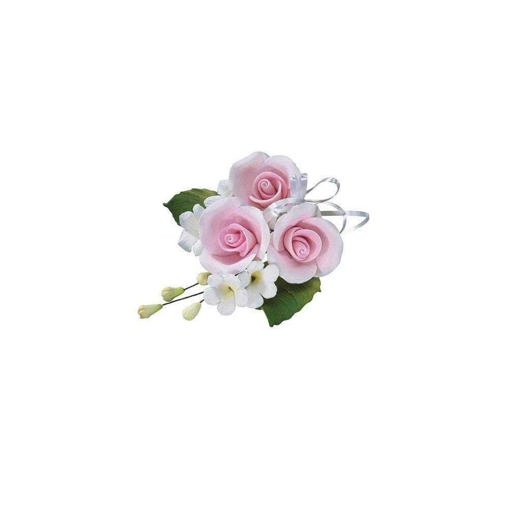 Light Pink Trio Rose Flower Anniversary Wedding Cake Spray Sugar Paste Topper