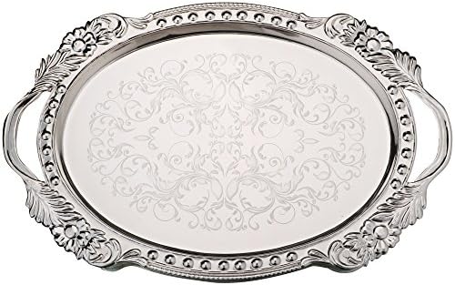 Amartej Shining Glossy Big Multipurpose Serving Tray for Breakfast Dry Fruits Tea Coffee - Silver - Delivered Directly from Factory