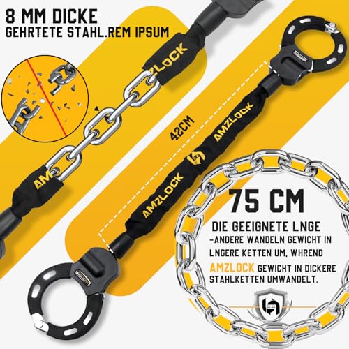 AMZLOCK E Scooter Lock, 8mm Thick Chain Lock for E Scooter, Handcuff Lock with Bag for Scooter, Bike, Motorcycle