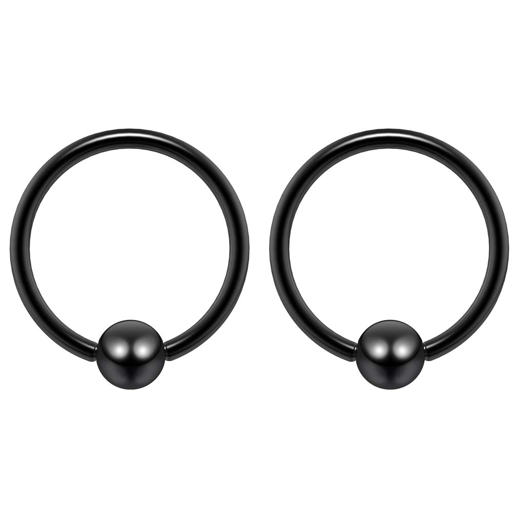 2pc Black 1mm 18g Ball Closure Ring Captive Bead Piercing Lip Tragus Septum Cartilage Navel Forward Helix Rook Nose Navel Bar Banana Conch - 8mm
