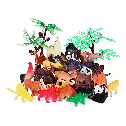Animals Figure, 54Pcs Mini Jungle Animals Toys Set, ValeforToy Realistic Wild Vinyl Plastic Animal Learning Party Favors Toys For Boys Girls Kids Toddlers Forest Small Animals Playset Cupcake Topper