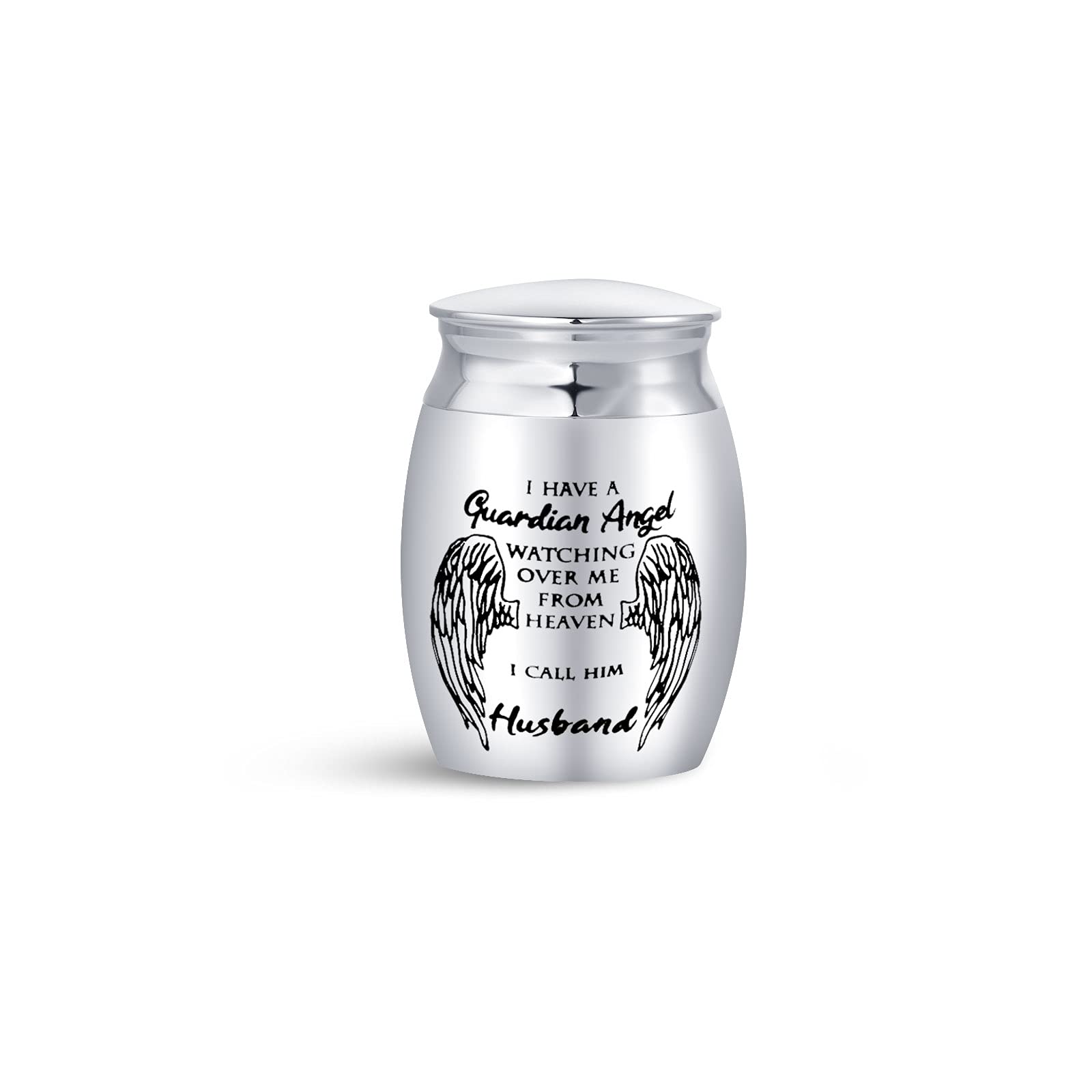 FGT Mini Urns for Ashes Cremation for Husband Funeral Urns Memorial Keepsake I Have a Guardian Angel Watching Over Me From Heaven Stainless Steel Silver — image 1