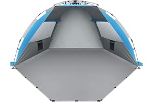 Oileus X-Large 4 Person Beach Tent Sun Shelter - Portable Sun Shade Instant Tent for Beach with Carrying Bag, Stakes, 6 Sand Pockets, Anti UV for Fishing Hiking Camping, Waterproof Windproof, Blue