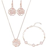 UNICRAFTALE Crystal Rose Flower Jewellery Sets Cubic Brass Zirconia Flower Necklace Bracelet Earrings Hollow Jewellery For Valentine's Day Mother's Day Gifts Wedding Party Event