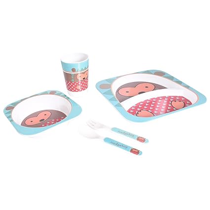 TRUENOW Melamine Cartoon Print Stain Resistant Kids Dinnerware Set Set Included 2 Plates,1 Glass,1 Spoons and 1 Fork
