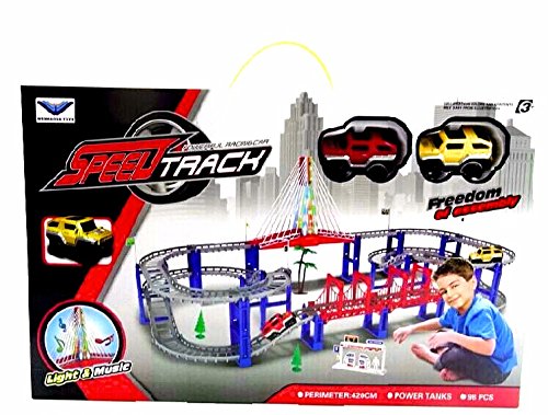 Electric RC Slot Car Racing Track Sets Dual Speed Mode Race Track for Boys and Girls - Colorful LED Lights, 2 Slot Racing Car
