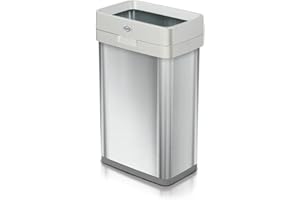 Clorox 13 Gallon Trash Can - 50L Slim Open Top Garbage Bin for Commercial Spaces, Kitchen, Office - Narrow Rectangular Stainless Steel Body with Hinged Rim Protection
