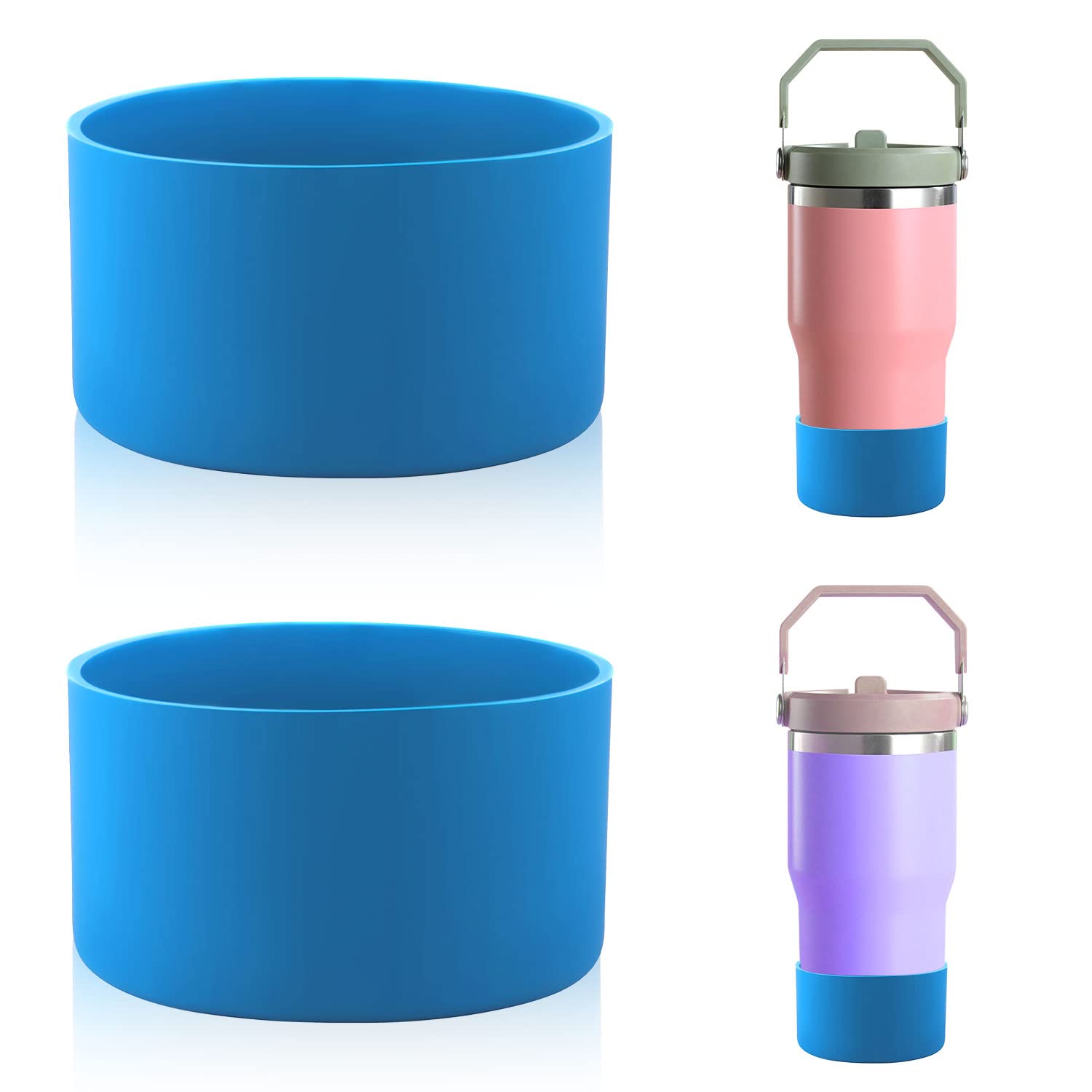 2pcs Protective Silicone Boot, Silicone Boot Sleeve for Water Bottle Compatible with Stanley Quencher Adventure 40oz & Stanley IceFlow 20oz 30oz (Light Blue)