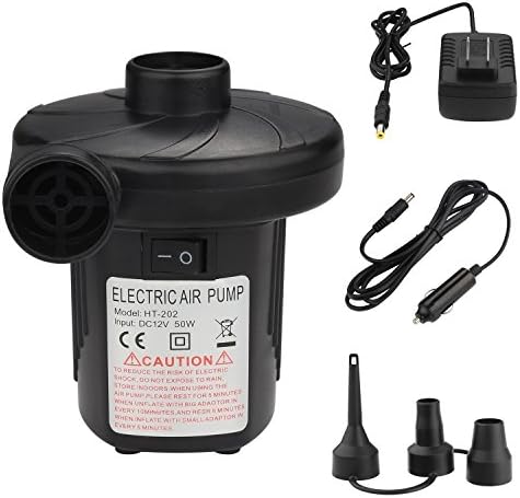 Electric Air Pump, Arifaz Quick Fill Air Beds Pump, with 3 Nozzles for Air Bed Mattress, Camping Inflatable Cushion, Boat, Discharge Gas Use, Auto Cigarette Use, Input DC12V/AC110V US Plug