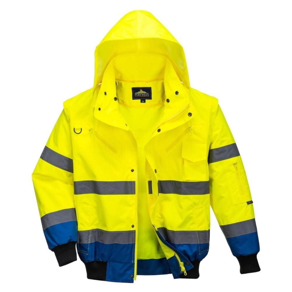 Portwest C465YRBS 3in1 Bomber Jacket 3:2, Small, Yellow/Royal Blue