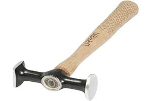 URREA Auto Body Hammer - 13" Straight Pein Finishing Hammer with Round Face, Chisel End & Oak Handle - 1424