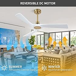 HUMHOLD 52" White Ceiling Fan without Lights
