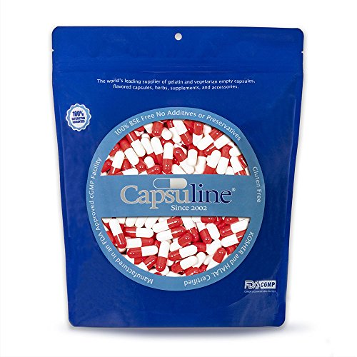 Capsuline Colored Gelatin Empty Capsules Size 00 Red/White 1000 Count