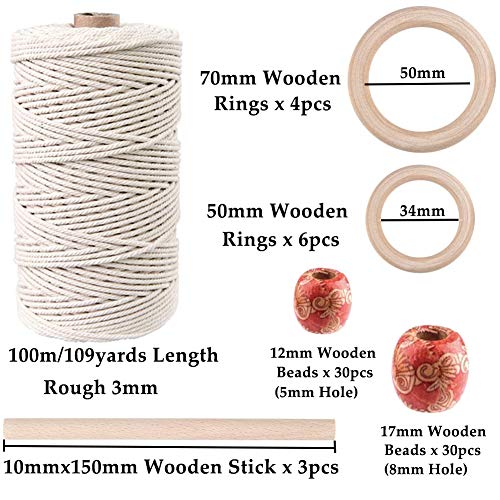 120pcs Macrame Kits For Beginners 3mm X 109yards Natural Cotton Macrame