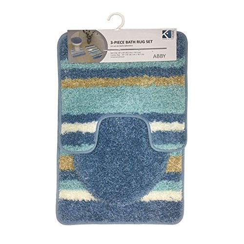 Abby 3 Piece Bathroom Rug Set, Bath Rug, Contour Rug, Lid Cover (Light Blue)