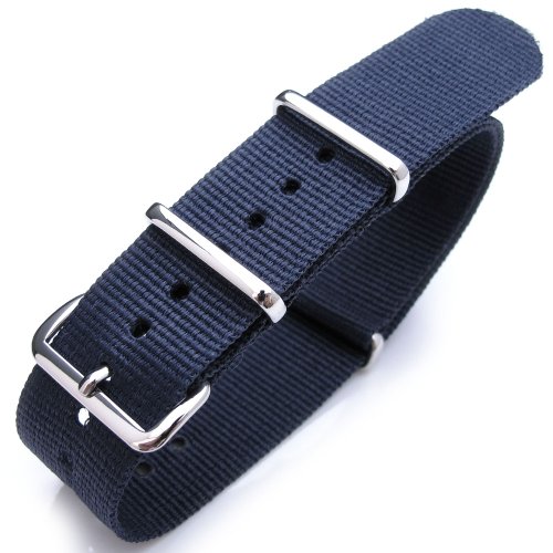 Nato Watch Band 20mm Heat Sealed G10 Nylon Polished Buckle - Navy