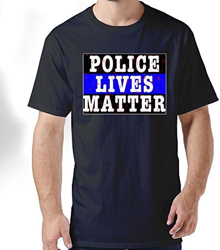 HFLOD PLODFC Police Lives Matter Thin Blue Line Flag Men's Classic Short-Sleeve Crewneck Cotton T-Shirt