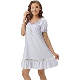 Flwydran Women Cotton Nightdress Short Sleeve Vintage Nightgown Off the shoulder Loose Princess Dressing Gown