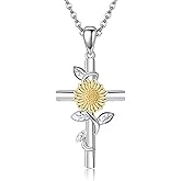 Flower Cross Necklace 925 Sterling Silver Carnation/Rose/Lily/Daisy Cross Necklace Birth Flower Jewelry for Women