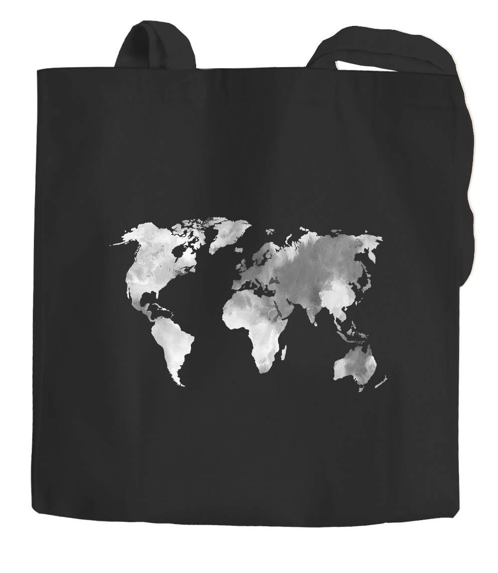 Jute Bag World Map Watercolor Watercolor World Map Cotton Fabric Bag Shopping Bag Autiga, Weltkarte Schwarz, 2 Lange Henkel