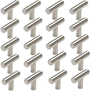 Probrico Stainless Steel Modern Cabinet Handles, Drawer Pulls, Kitchen Cupboard T Bar Knobs and Pull Handles Brushed Nickel - Single Hole - 20Pack