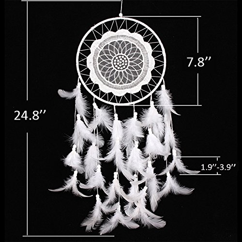 Malicosmile Dream Catchers White for Bedroom, Handmade Hanging Decorations White Feather Dreamcatcher Mobile