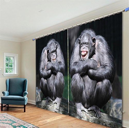 GFYWZ Polyester 3D Animal Gorilla Digital printing fabrics Curtains Home decoration Blackout Insulated Noise Reducting Window Drapes Panel Curtain, wide 3.0x high 2.7