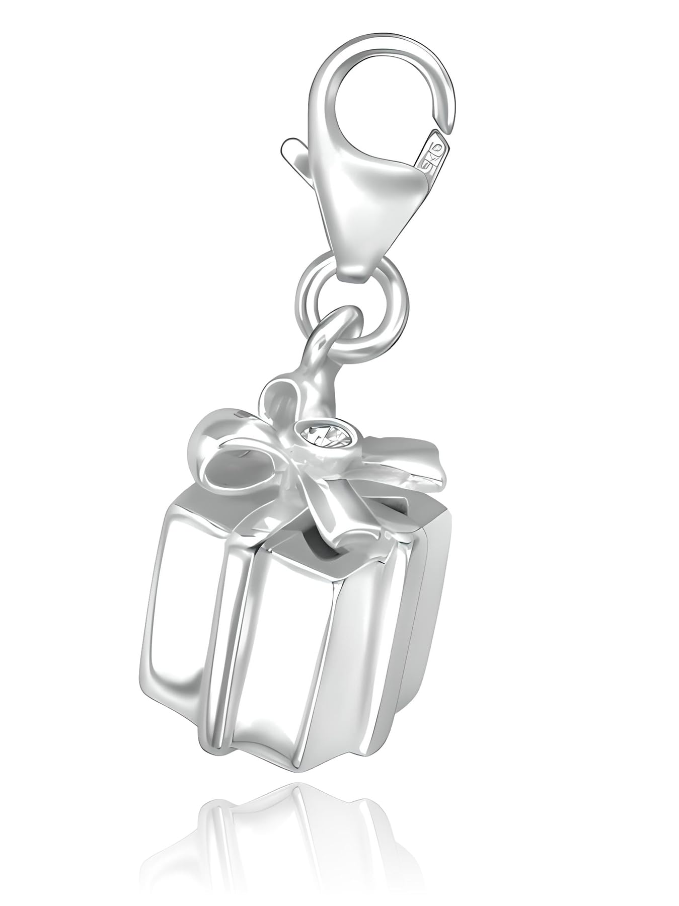 Gift Box/Present Box Cubic Zirconia (CZ) Set Sterling Silver Clip On Charm Pendant with Lobster Clasp for Women - Compatible with Thomas Sabo Charms Bracelet - Women's Clasp Charms. JB3069