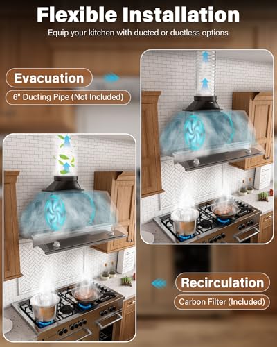 FLYPINE 30 inch Built in/Insert Range Hood 900 CFM, Stainless Steel | Touch Control, 4-Speed Fan, Ducted/Ductless Convertible, LED Lights, Quiet Operation, Dishwasher Safe Filters