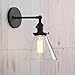Permo Single Sconce with Funnel Flared Glass Clear Glass Shade 1-Light Wall Sconce Wall Lamp (Black）