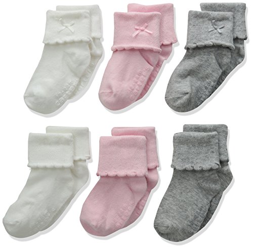 Carter's Baby Girls' Folded Cuff Socks (6 Pack), White/Pink/Grey, 0-3 MONTHS