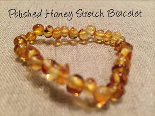 Baltic Amber Teething Bracelet 6 inches stretch for Babies (Unisex) - Unpolished Raw Honey Stretch Baby, Infant, and Toddlers will all benefit. Milk Butter Honey Yellow Brown - Targets teething symptoms: drooling, fever, fussiness. Works as anti-inlammatory, Teething Pain Reduce Properties - Natural Certificated Oval Baltic Jewelry with the Highest Quality Guaranteed. Easy to Stretchy and not knotted - just slip over the wrist, ankle, anklet, under socks or not. Mothers Approved Remedies! Maximum strength. Light and raw colors help some with colic, reflux, and eczema (Polished Honey Stretch)