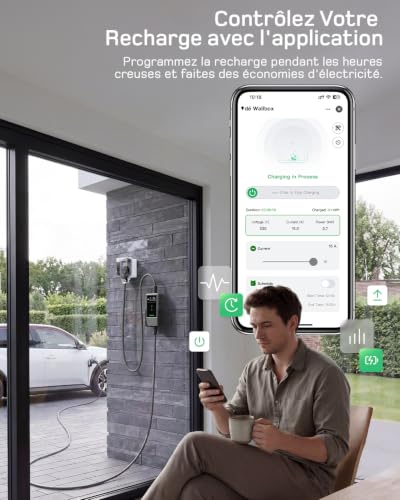 dé 3.7kW Electric Car Charger APP [10m, 6-16A] Electric Car Charging Cable with Wall Mount, Type 2 Digital LCD Charger, Compatible with E-208, Model Y, E-Tech and Other EV/PHEV