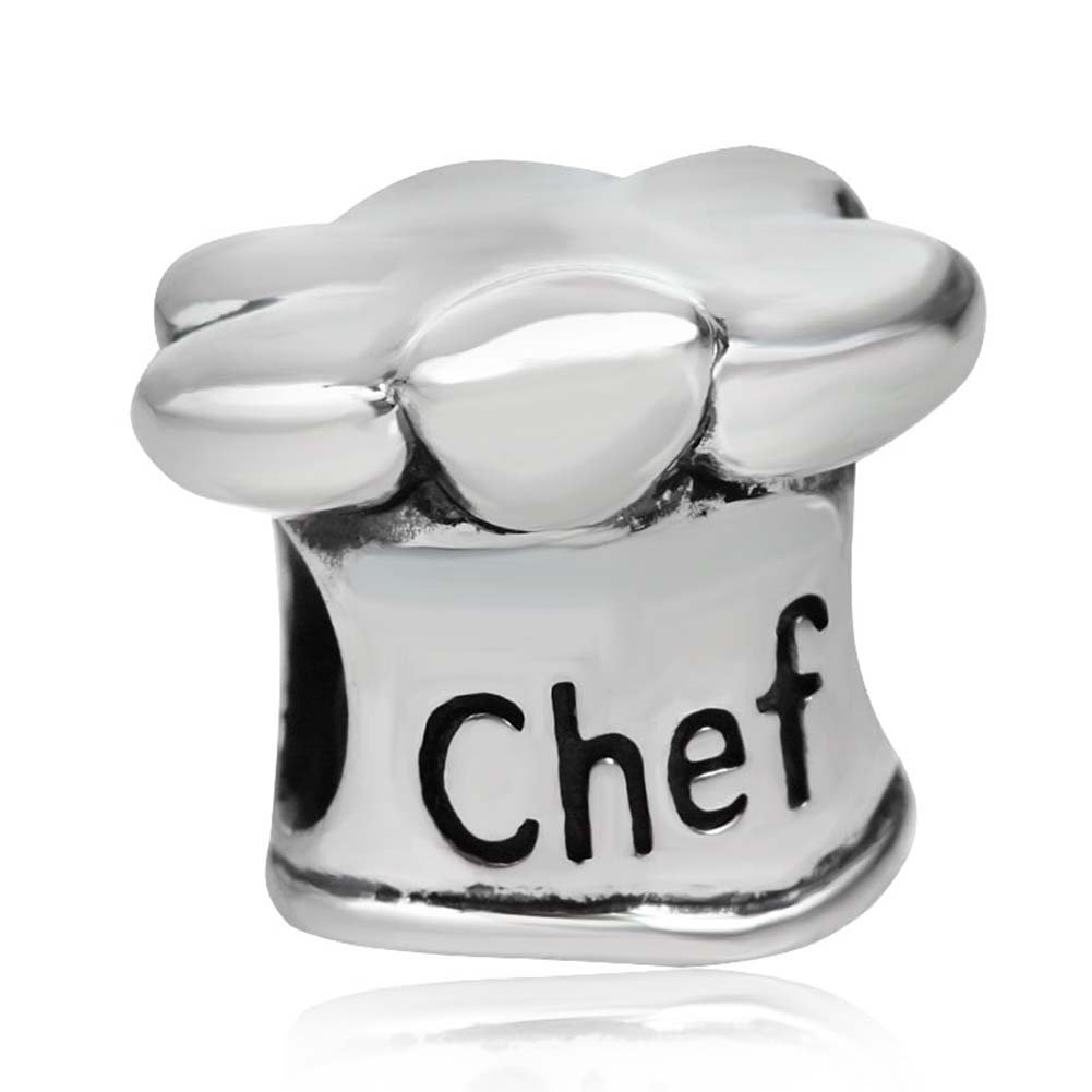 Chef Charm 925 Sterling Silver Hat Charm Charm I Love Cooking Charm for Pandora Charm Bracelet (B)