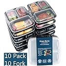 [10 Pack]Meal Prep Containers 3 Compartment-Food Prep Containe with Lids/Bento Lunch Boxes Containers+10 Sporks,Microwave,Dishwasher Safe,BPA Free,Portion Control 21 Day Fix
