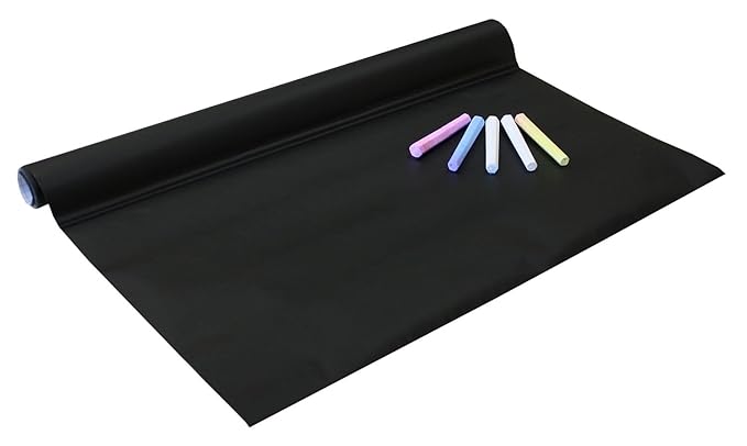 Idena 260025 - Tafelfolie selbstklebend, inklusive 4 Kreiden, 45 x 200 cm, schwarz