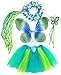 Girls Blue and Green 4 Piece Fairy Costume with Rose Buds, Halo and Wand
