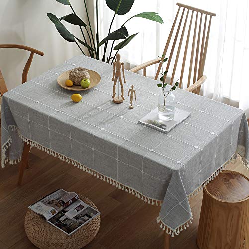 JZY Heavy Duty Cotton Linen Table Cloth for Rectangle Table FarmhouseTablecloth for Dining Table Dust-Proof Table Cover for Tabletop Decoration (55"x70", T-Gray)