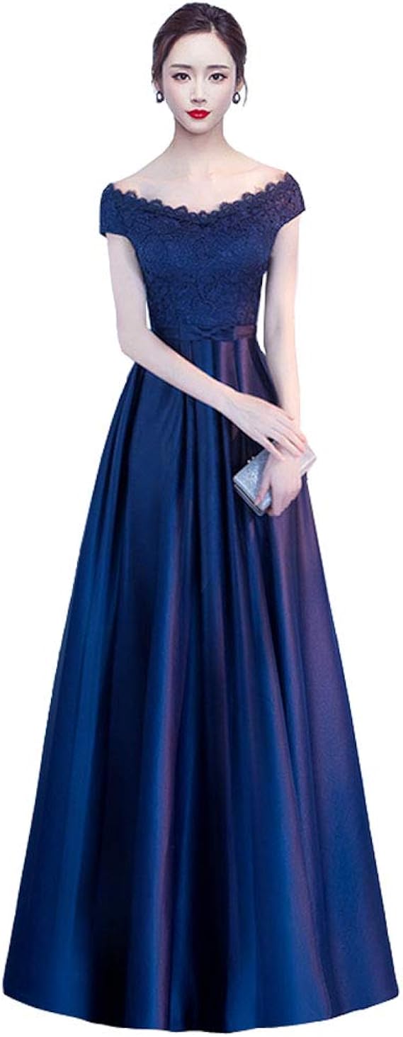 Amazon ロモハナガ 演奏会用ドレス ブライズメイド ロングドレス 母親 結婚式 演奏会 袖あり オフショルダー パーティードレス ロング フォーマル ワンピース 紺色 イブニングドレス オフショルダー ピアノ発表会 大人 ネイビー 2xl パーティードレス 通販