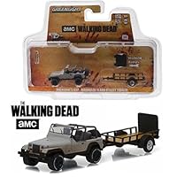 MW082 1:64 GreenLightHITCH & Tow 8 Walking Dead Jeep Wrangler w/Utility Trailer New