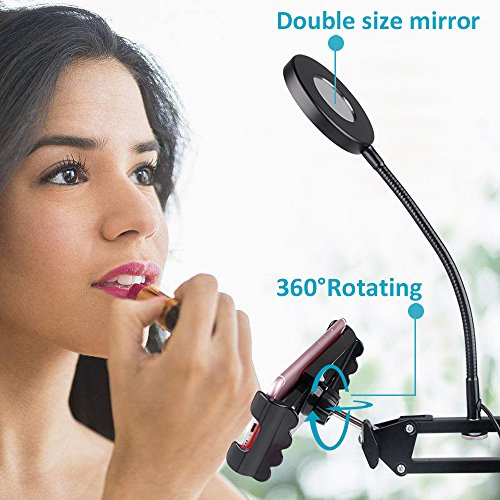 B-Land Cell Phone Holder with Selfie Ring Light for Live Stream, LED Camera LED Light with Mirror Flexible iPad Stand Holder Mobile Phone Stand for iPhone, Andriod Phone & Tablets - Thumbnail 3