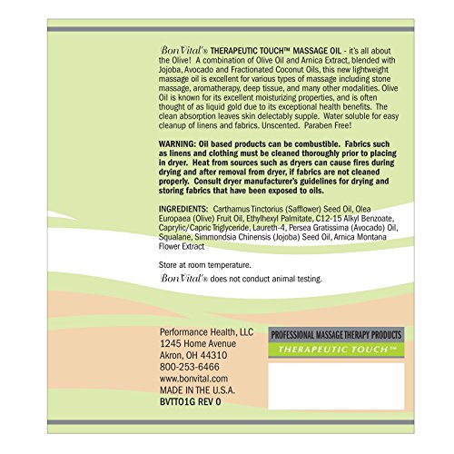 Bon Vital' Therapeutic Touch Massage Oil Made with Olive Oil to Repair Dry Skin & Soothe Sore Muscles, Lightweight Oil Perfect for Any Massage to Hydrate and Nourish Dry, Rough Skin, 1 Gallon Bottle