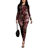 knowfashionstyle Sexy Two Piece Sets for Women Mesh Print See Through Going Out Birthday Clubwear Bodycon Party Pant Set