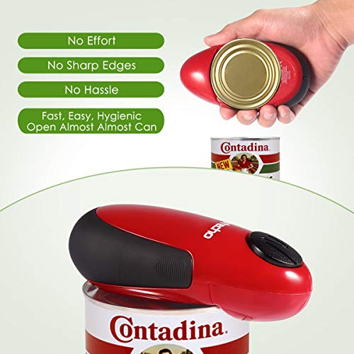 Electric Can Opener, Cakie Restaurant Can Opener Smooth Soft Edge One-touch Battery Automatic Electric Hands-free Can Opener For Kitchen Arthritis Elderly Travel and Chef's Best Choice’s (Red)