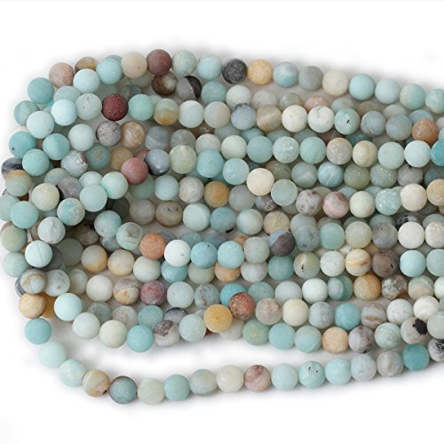 Qiwan 45PCS 8mm polychrome Natural amazonite amazon Dull Polish Gemstone Round Loose Beads for Jewelry Making 1 Strand 15"...