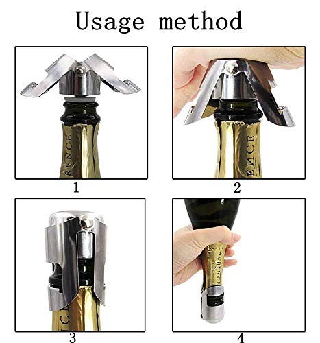 Champagne Sealer Stopper, FUNJIA 4 Pack Stainless Steel Sparkling Wine Bottle Plug Sealer Set with a Longer Sealing Plug, Gifts Accessories for Champagne - Thumbnail 2